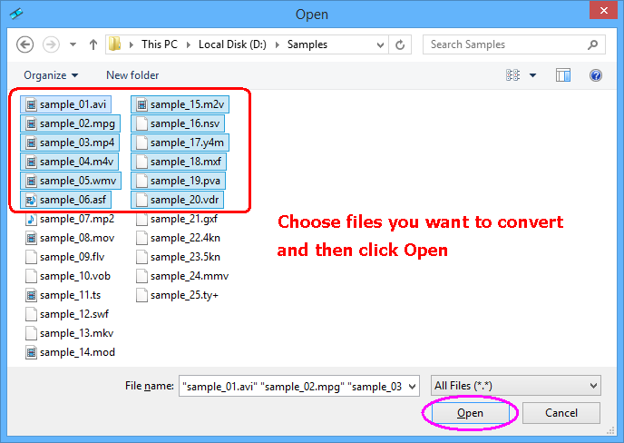 Choose one or more 3GPP files you want to convert and then click Open.